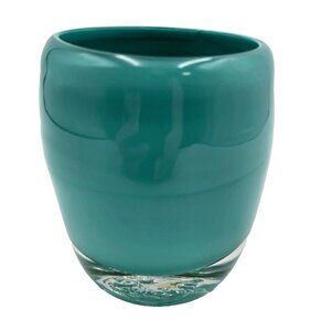 Candle Holder Glass.Ful Votive Tumbler Teal Turquoise Handblown Glassy Read